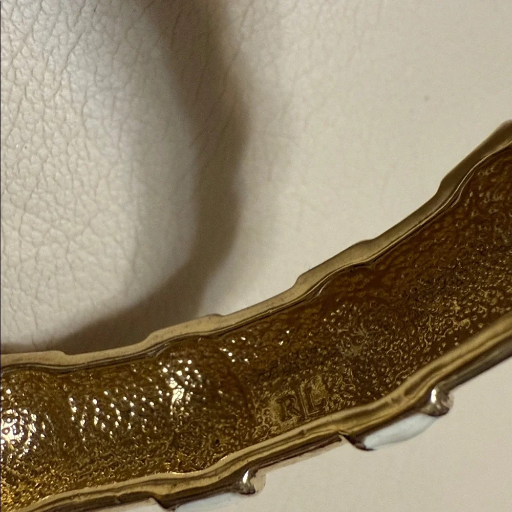 RLL LAUREN RALPH LAUREN Off-White Enamel Gold Tone Striped Bengal Bracelet